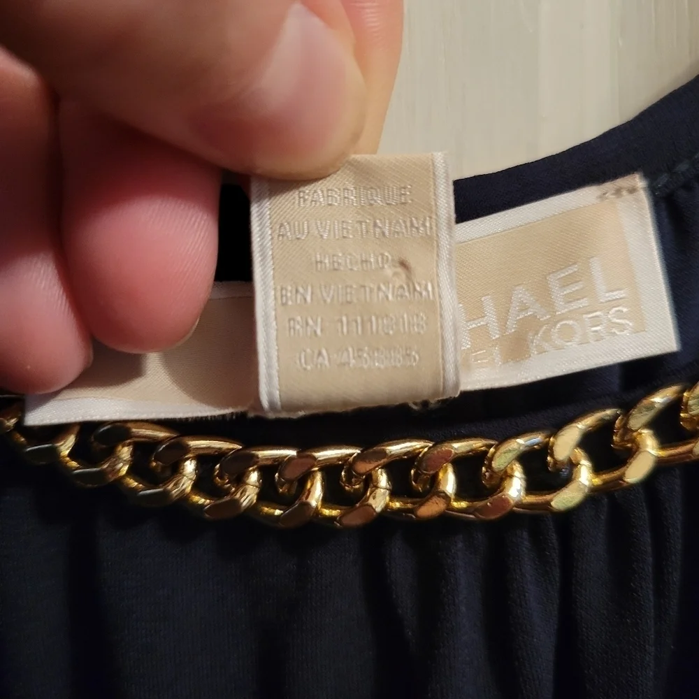 Michael Kors Cold Shoulder Gold Chain Neckline Blouse